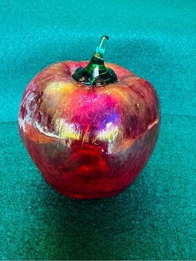 Handblown Glass Decorative Apple - Red with Green Stem